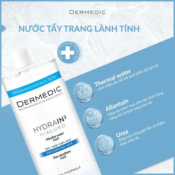 Nước Tẩy Trang Cho Da Khô Dermedic Hydrain3 Micellar Water H2O, 500ml