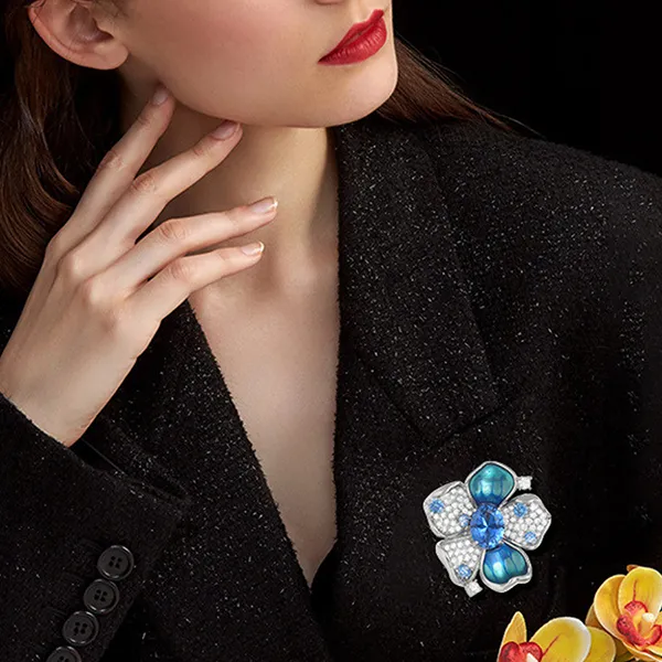 Pin Cài Áo Nữ Meri Azure Flower BR55 Màu Xanh Bạc