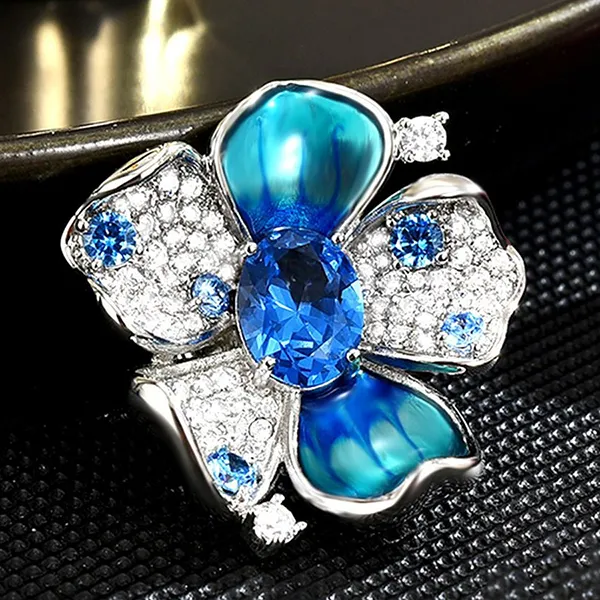 Pin Cài Áo Nữ Meri Azure Flower BR55 Màu Xanh Bạc