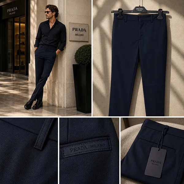 Quần Âu Nam Prada UPA587 Màu Xanh Navy Size 44