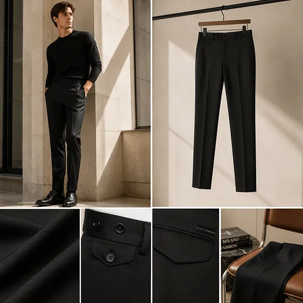 Quần Kaki Nam Dolce & Gabbana D&G Black Khaki Pants With Front Pockets GP19VT FUFJR N0000 Màu Đen Size 48