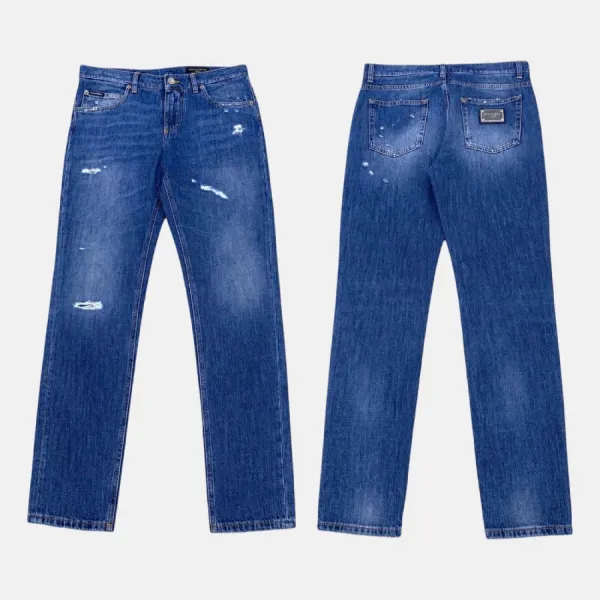 Quần Jean Nam Dolce & Gabbana D&G Washed Regular Fit With Sport Tag GYJCCD G8KO2 Màu Xanh Blue Size 46