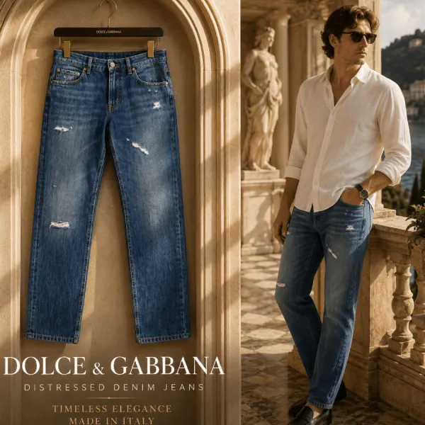 Quần Jean Nam Dolce & Gabbana D&G Washed Regular Fit With Sport Tag GYJCCD G8KO2 Màu Xanh Blue Size 46