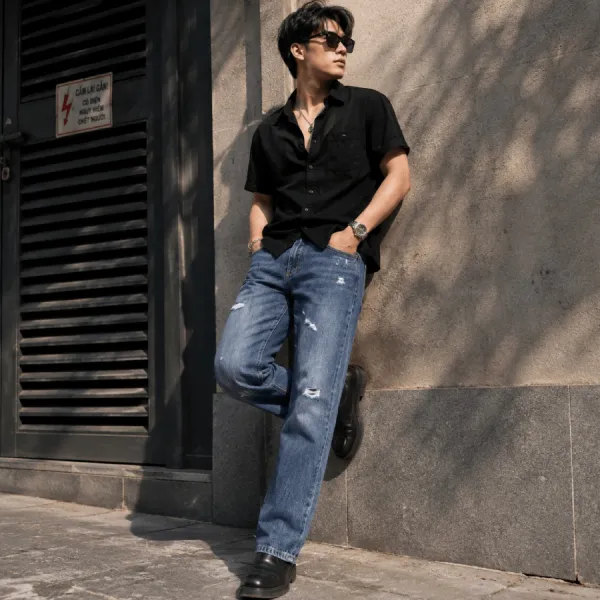 Quần Jean Nam Dolce & Gabbana D&G Washed Regular Fit With Sport Tag GYJCCD G8KO2 Màu Xanh Blue Size 46