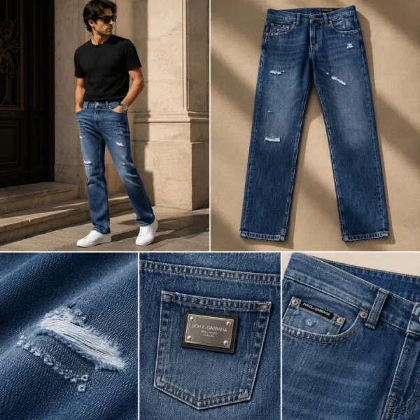 Quần Jean Nam Dolce & Gabbana D&G Washed Regular Fit With Sport Tag GYJCCD G8KO2 Màu Xanh Blue Size 46