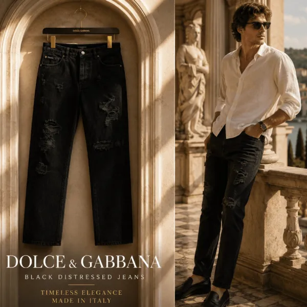 Quần Jean Nam Dolce & Gabbana D&G Washed Regular Fit With Sport Tag GYJCCD G8LL3 Màu Đen Size 44