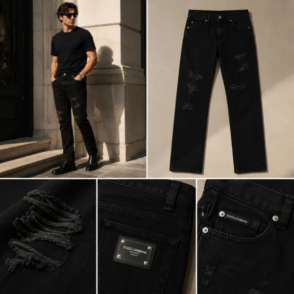Quần Jean Nam Dolce & Gabbana D&G Washed Regular Fit With Sport Tag GYJCCD G8LL3 Màu Đen Size 44