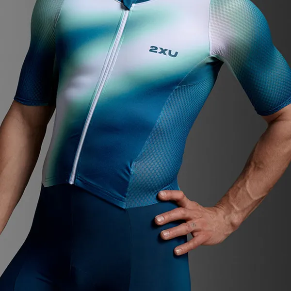 Quần Ngắn Thể Thao 2XU Men's Aero Hex Sleeved Trisuit MT7394d-JLM/MAJ Màu Xanh Blue Size S