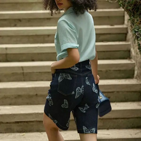 Quần Short Jean Nữ F2 Fashion & Freedom Into The Wood QS94-JHT-S-0624 Màu Xanh Họa Tiết Size S