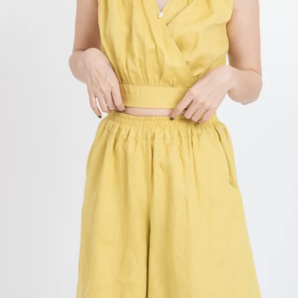 Quần Short Linen Nữ F2 Fashion & Freedom Brighter Day QS58-V-S-1121 Màu Vàng Size S