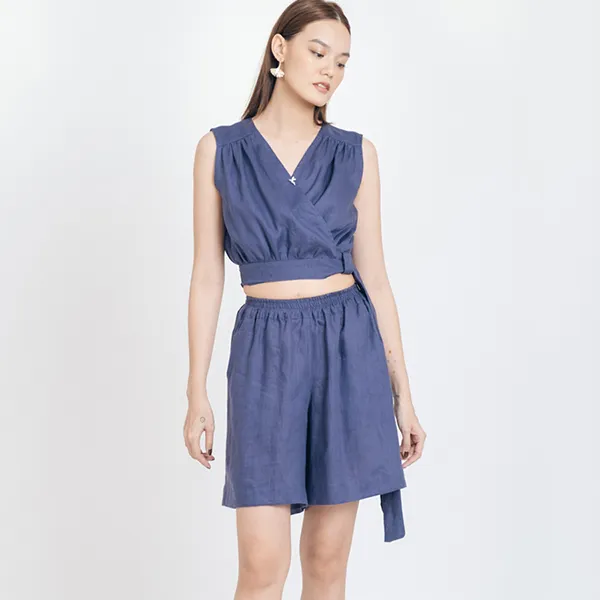 Quần Short Linen Nữ F2 Fashion & Freedom Brighter Day QS58-XT-S-1121 Màu Xanh Tím Size S