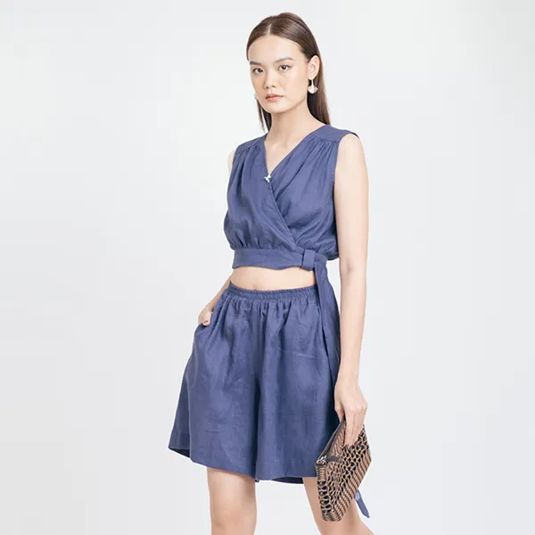 Quần Short Linen Nữ F2 Fashion & Freedom Brighter Day QS58-XT-S-1121 Màu Xanh Tím Size S