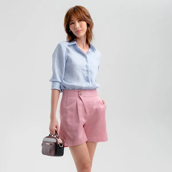 Quần Short Linen Nữ F2 Fashion & Freedom QS66-H-S-0422 Màu Hồng Size S