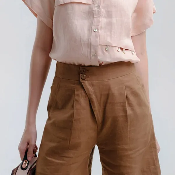 Quần Short Nữ F2 Fashion & Freedom Linen QS67-N-S-0422 Màu Nâu Size S