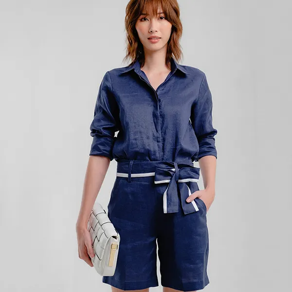 Quần Short Linen Nữ F2 Fashion & Freedom QS67-XD-S-0422 Màu Xanh Đen Size S