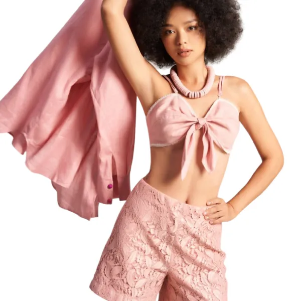Quần Short Nữ F2 Fashion & Freedom Free-Spirited Pink Lace Linen QS87-HR-S-0623 Màu Hồng Size S