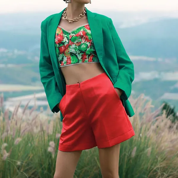 Quần Short Nữ F2 Fashion & Freedom Gấm Into The Wood QS95-DO-S-0524 Màu Đỏ Size S