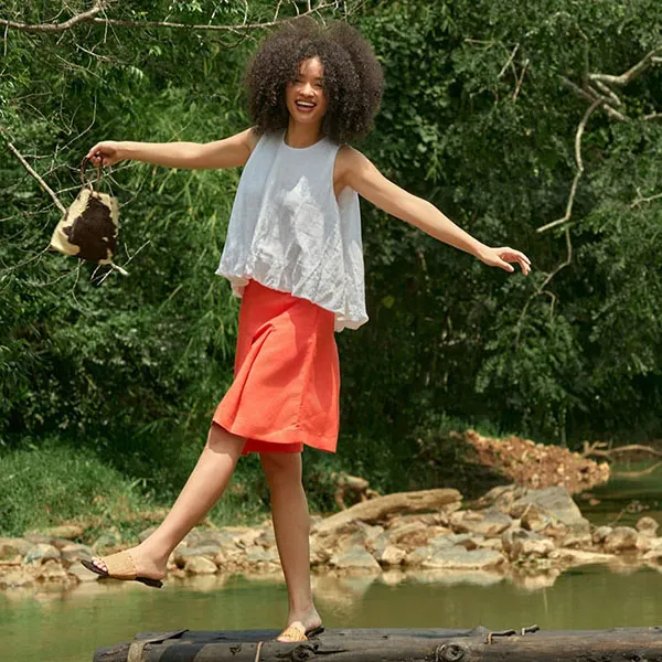 Quần Short Nữ F2 Fashion & Freedom Linen Into The Wood QS41-C-S-0524 Màu Cam Size S