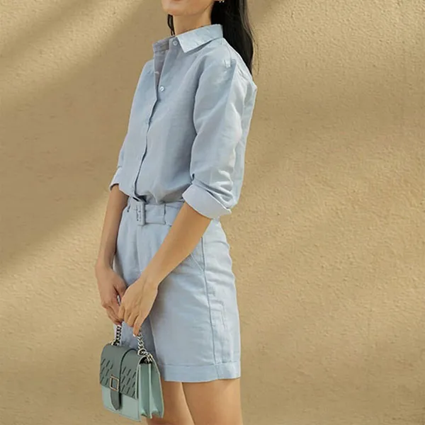 Quần Short Nữ F2 Fashion & Freedom Linen QS27-X-S-0420 Màu Xanh Nhạt Size S