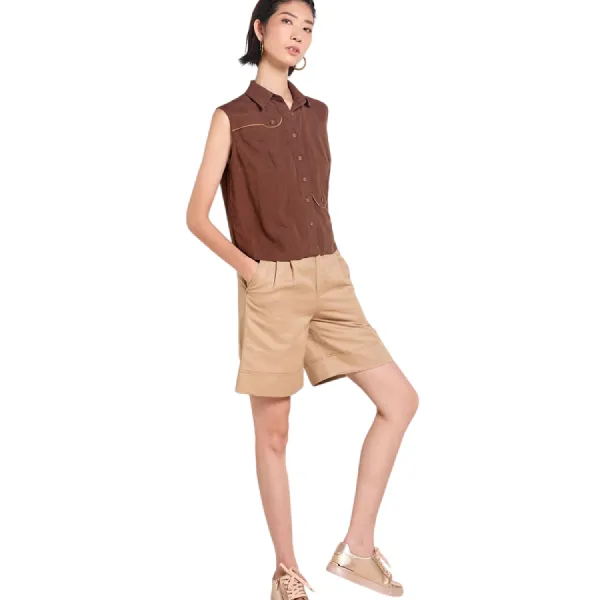 Quần Short Nữ F2 Fashion & Freedom Linen Tender Drit QS81-B-S-1022 Màu Be Size S