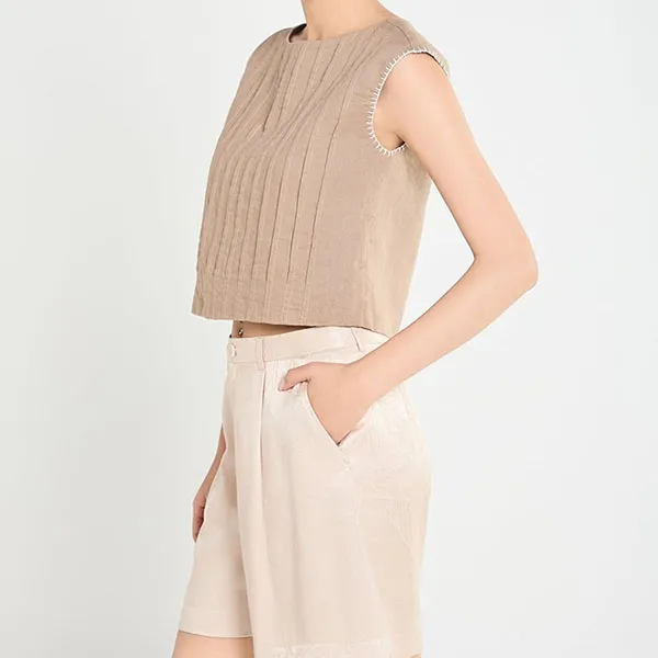 Quần Short Nữ F2 Fashion & Freedom Lụa A Touch Of Effortless Elegance QS91-K-S-0524 Màu Kem Họa Tiết Size S