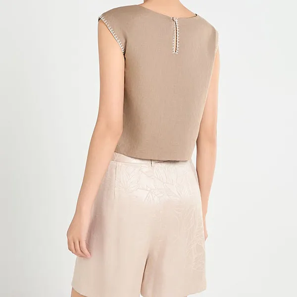 Quần Short Nữ F2 Fashion & Freedom Lụa A Touch Of Effortless Elegance QS91-K-S-0524 Màu Kem Họa Tiết Size S