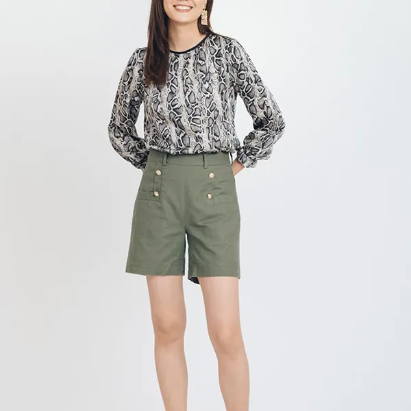 Quần Short Nữ F2 Fashion & Freedom Moss Green Linen Shorts With Buttons QS49-RD-S-0721 Màu Xanh Green Size S