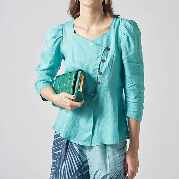 Quần Short Nữ F2 Fashion & Freedom Palm Linen Shorts QS50-XLC-S-1021 Màu Xanh Blue Size S