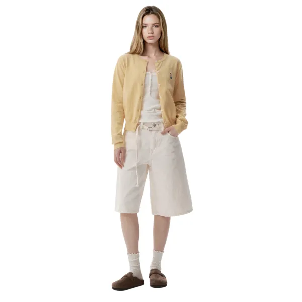 Quần Short Nữ WHOAU Bermuda Denim WHTJG2443F-64CREAM Màu Trắng Kem