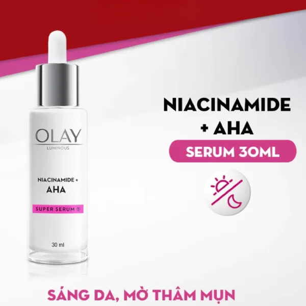 Serum Hỗ Trợ Dưỡng Sáng, Làm Mờ Thâm Mụn Olay Luminous Niacinamide + AHA Super Serum 30ml