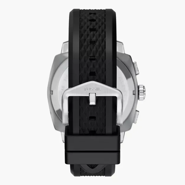 Set Đồng Hồ + Vòng Đeo Tay Nam Fossil Machine 44mm Chronograph Black Silicone Watch And Bracelet Set FS6145SET Màu Đen