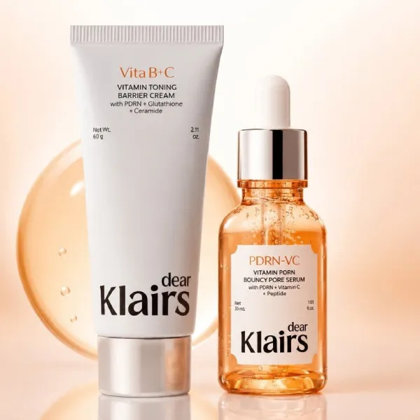 Set Dưỡng Da Hỗ Trợ Làm Sáng, Cấp Ẩm Da Dear Klairs Vitamin Toning Barrier Cream 60g + Serum Vitamin PDRN Bouncy Pore 35ml