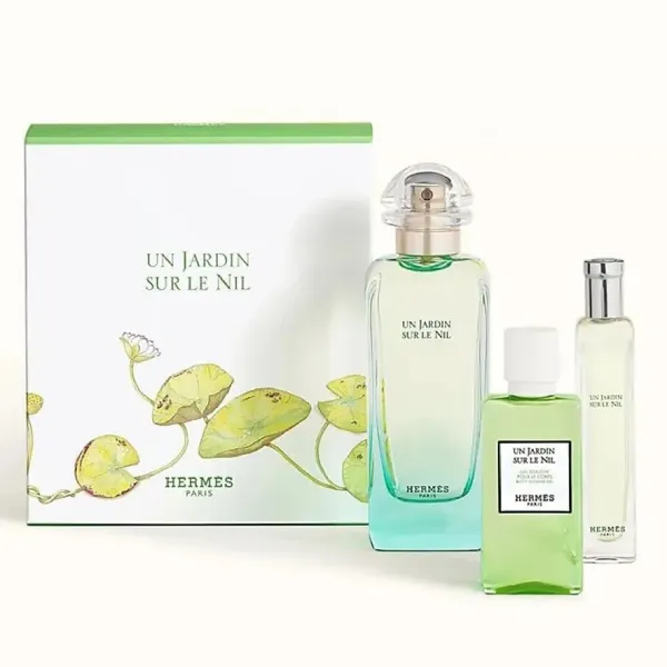 Set Nước Hoa Unisex Hermès Un Jardin Sur Le Nil (EDT 100ml + 15ml + Sữa Tắm 40ml + Túi Vải)