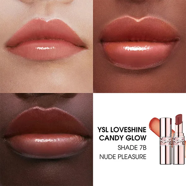 Set Son Dưỡng Yves Saint Laurent YSL Loveshine Candy Glow Balm 7B Nude Pleasure Màu Cam Đất Nude + Hộp Quà Limited