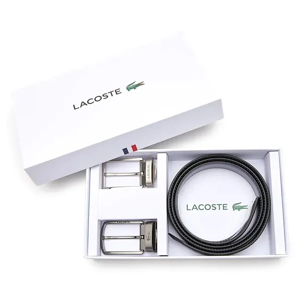 Set Thắt Lưng Nam Lacoste Two Pin Buckle Belt Gift Black RC4050 672 Màu Đen