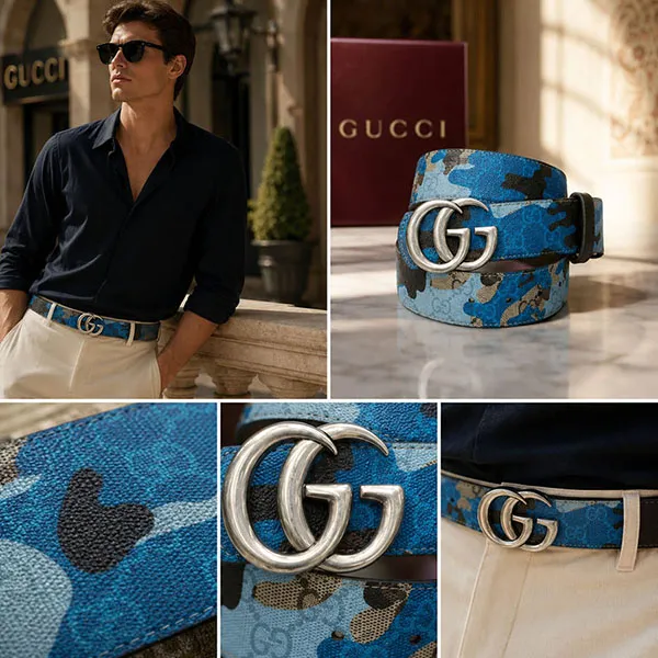 Thắt Lưng Nam Gucci GG Marmont Belt 855117 FAFHN Màu Xanh Họa Tiết Size 95