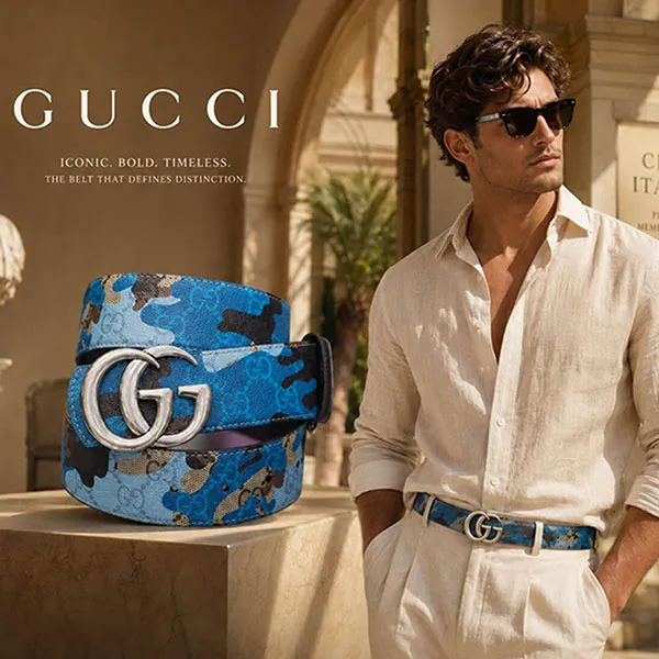 Thắt Lưng Nam Gucci GG Marmont Belt 855117 FAFHN Màu Xanh Họa Tiết Size 95