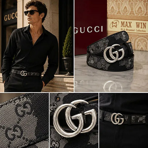 Thắt Lưng Nam Gucci GG Marmont Belt 858004 AAFWK Màu Xám Đen Size 85