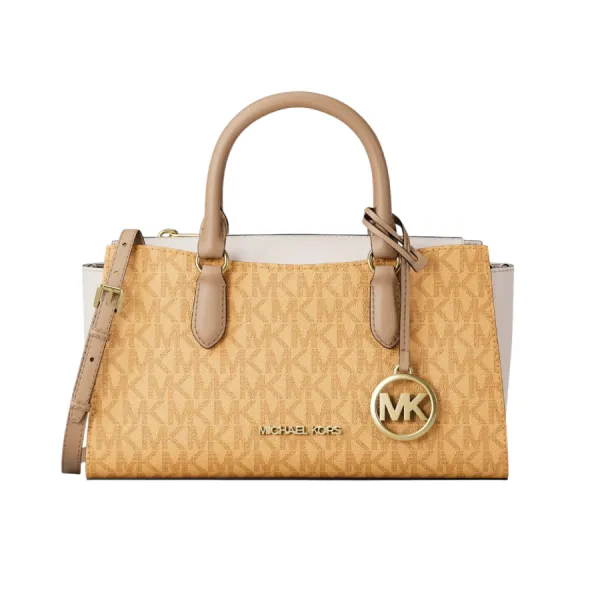 Túi Đeo Chéo Nữ Michael Kors MK Arden Small Color-Block Signature Logo Messenger Bag 35S6G4XM5B Màu Vàng