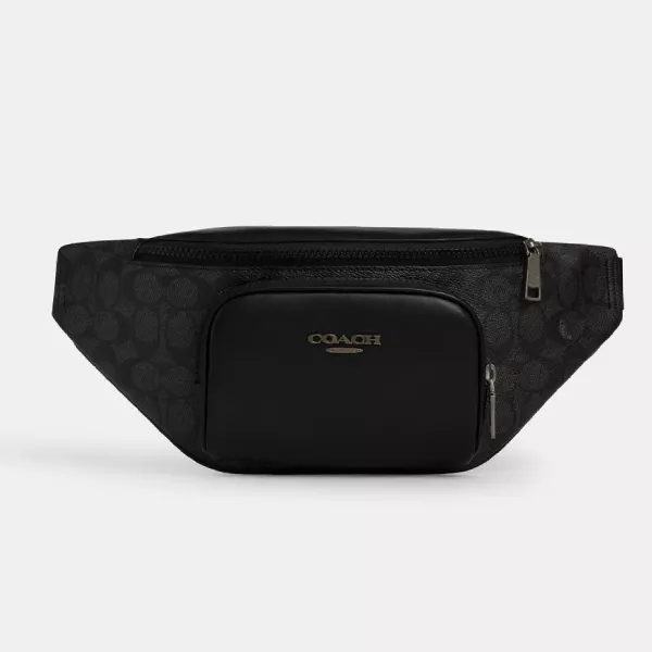 Túi Đeo Chéo Nam Coach Racer Small Belt Bag In Signature Canvas CBF77 Màu Đen
