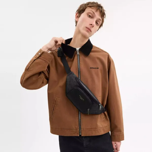 Túi Đeo Chéo Nam Coach Racer Small Belt Bag In Signature Canvas CBF77 Màu Đen