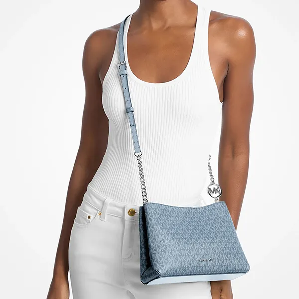 Túi Đeo Chéo Nữ Michael Kors MK Christina Small Signature Logo Crossbody Bag 35T6S8WC0V Màu Xanh Blue