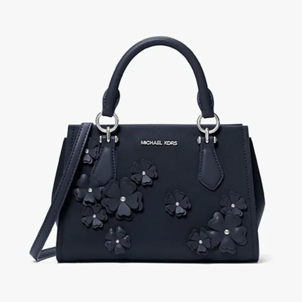 Túi Đeo Chéo Nữ Michael Kors MK Marilyn Small Floral Embellished Satchel 35S6S6AM5L Màu Xanh Navy