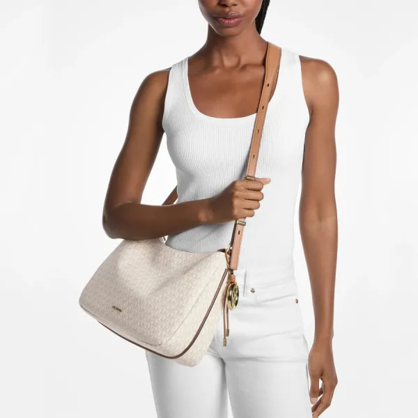 Túi Đeo Vai Nữ Michael Kors MK Nolita Medium Signature Logo Shoulder Bag 30F5GY5M2B Màu Trắng