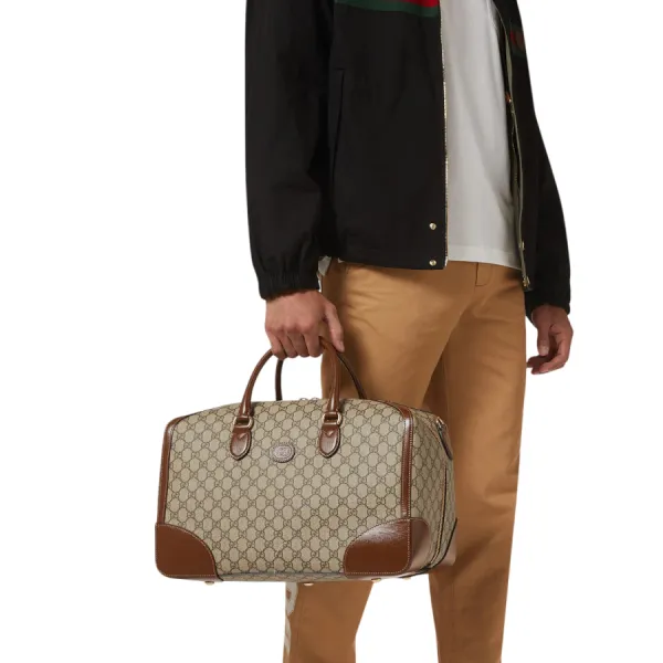 Túi Du Lịch Gucci Interlocking G Duffle Bag In GG Supreme Canvas Màu Nâu Be