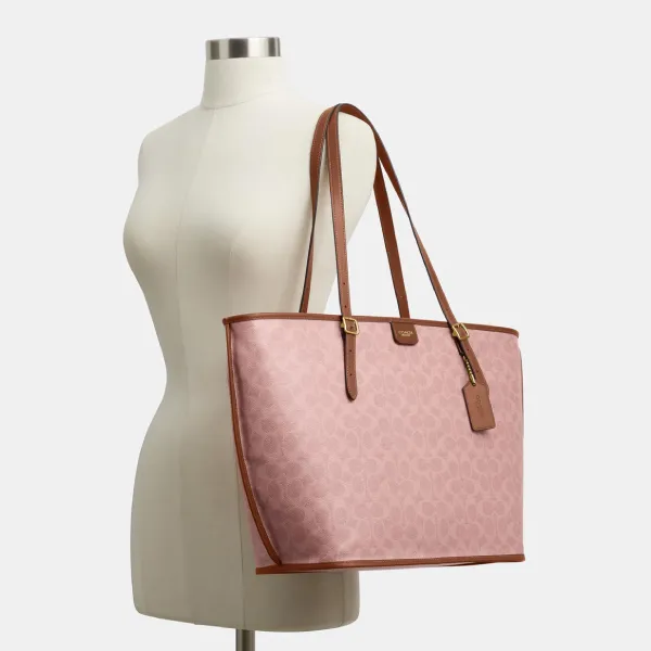 Túi Tote Nữ Coach Taxi Tote Bag In Signature Canvas Màu Hồng