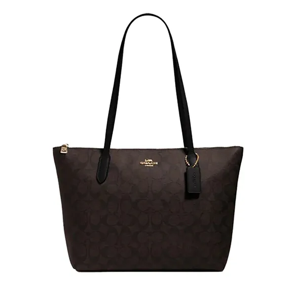 Túi Tote Nữ Coach Zip Top Toe In Signature Canvas 4455 Màu Nâu Đen
