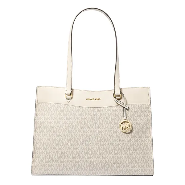 Túi Tote Nữ Michael Kors MK Jet Set Large Signature Logo Tote Bag 35F4GTVT9B Màu Trắng