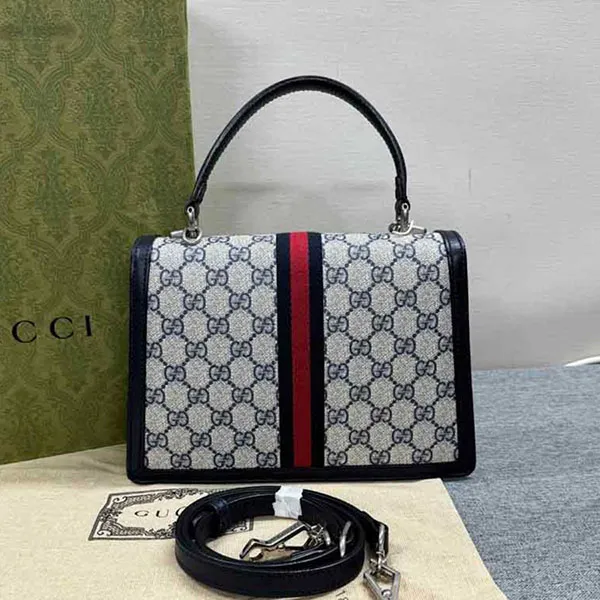 Túi Xách Nữ Gucci GG Ophidia Supreme GC323 Top Handle Bag Màu Be Xanh