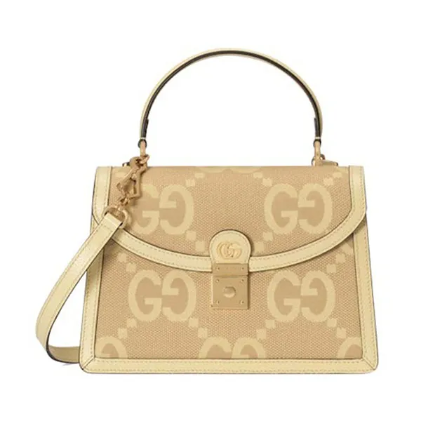 Túi Xách Nữ Gucci Ophidia Jumbo GG Top Handle Bag 651055 UKMBG 8480 Màu Be Vàng